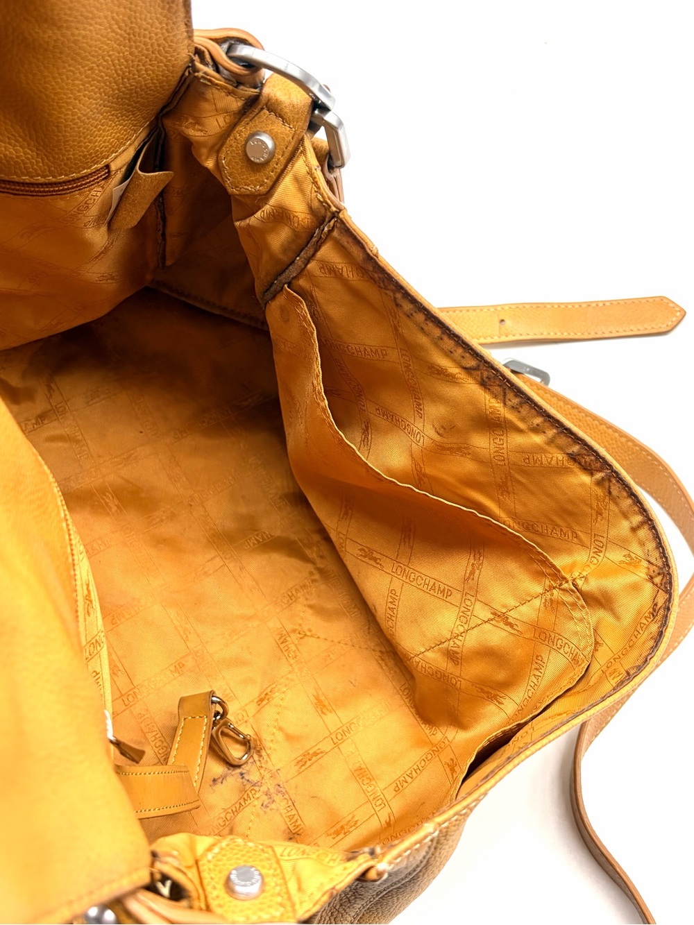 LONGCHAMP 2 Way Balzane Mustard Tan Leather Turn-Lock Shoulder Crossbody Bag Med - Picture 11 of 11